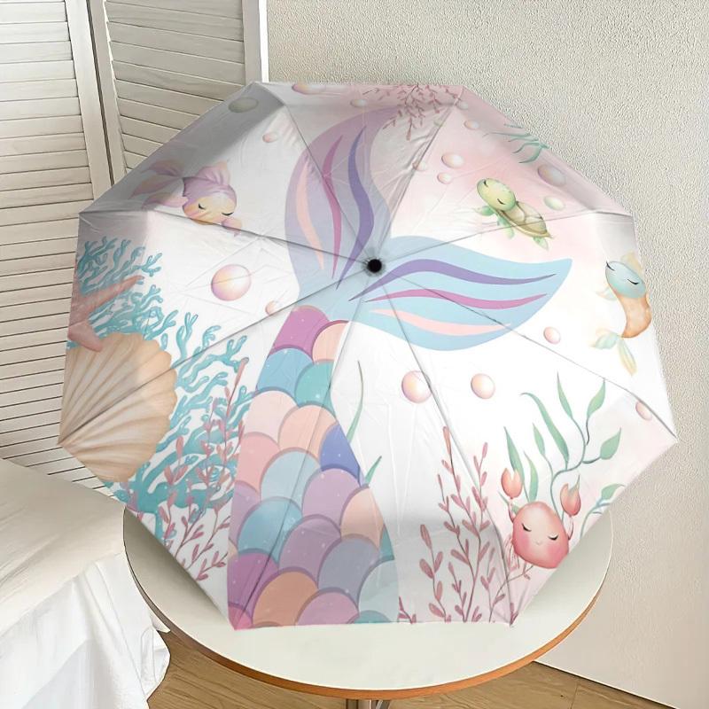 1PC Mermaid Tail Ocean Life Umbrella-8-Rib Reinforced Portable Folding Travel Suitable for All Seasons Outdoor Daily Use-Z0477
