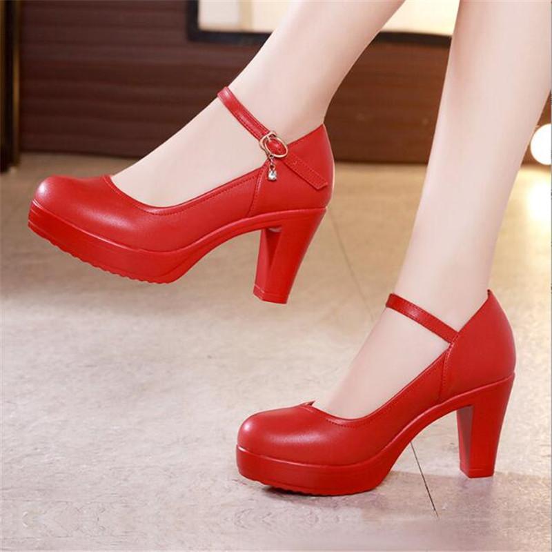 Block Heel Platform Pumps Women Shoes Black High Heels Shoes Ladies Elegant Office Shoes White Red Wedding Party Shoes Size33-43