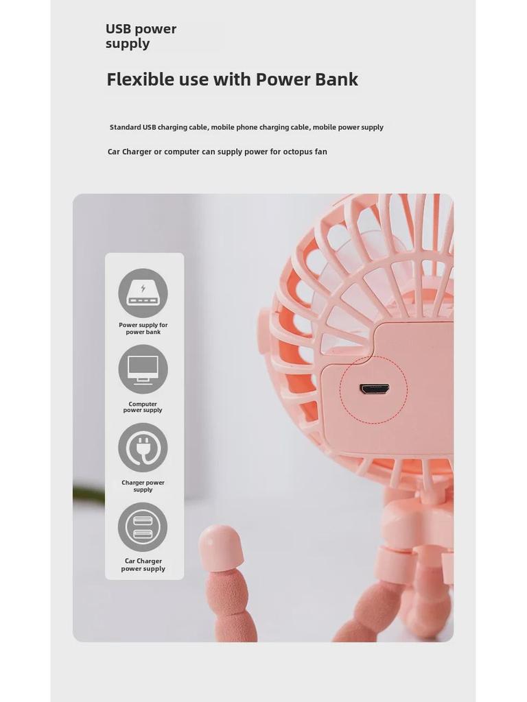 Многофункциональный портативный USB-перезаряжаемый вентилятор для детской коляски с литиевой батареей