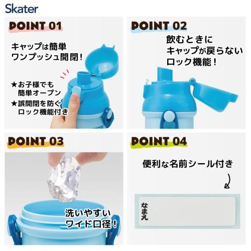 Skater Children's Water Bottle, 480ml, Direct Drinking, Plastic, One-Touch Operation, Dishwasher Safe, Made in Japan, Sanrio "I'm Doraemon" Gingham De