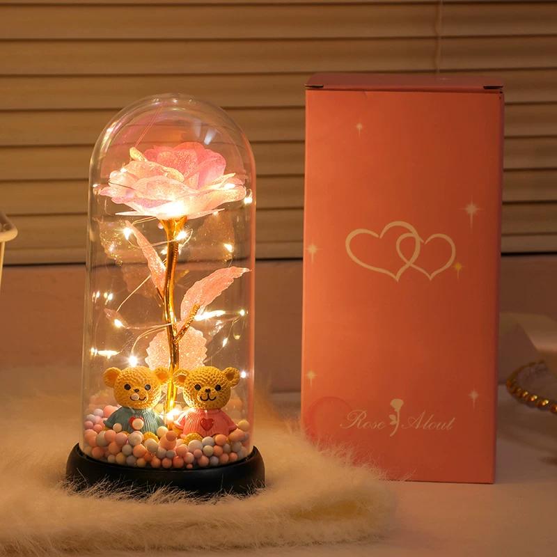 Eternal bouquet rose night light ornament bedroom decoration birthday gift girls girls children senior sense Qixi Festival