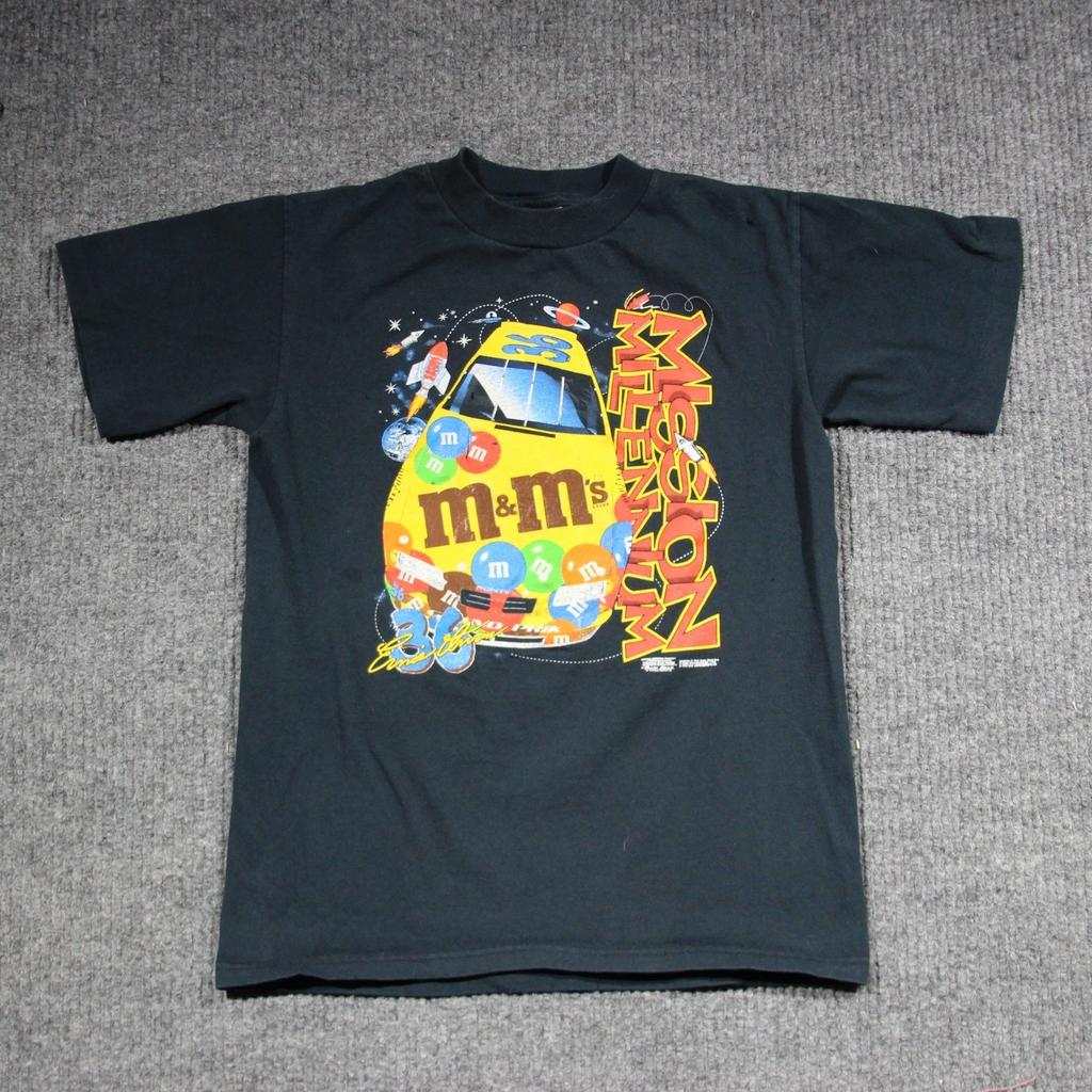 Vintage 90s NASCAR T Shirt Youth L Black M&M Ernie Irvan AOP Racing Rocket