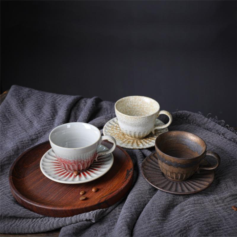 Japanese Retro Ceramic Cup Espresso Cup Saucer Set Afternoon Tea Coarse Pottery Small Capacity Coffee Cup