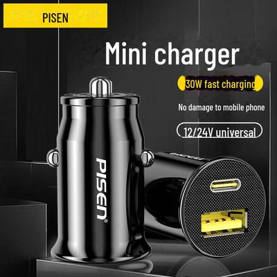 PISEN 30 Вт Автомобильное зарядное устройство с двумя портами (USB-А + USB-С) для быстрой зарядки устройств Apple и Huawei