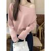 Розовый нежный и милый однословный свитер с косым плечом, свободная базовая рубашка, женское осенне-зимнее пальто с топом