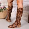 Сапоги до колена с леопардовым принтом, женские, осень-зима, с острым носком, на среднем каблуке, длинные, Botas Mujer, модные, с застежкой-молнией сзади, на квадратном каблуке