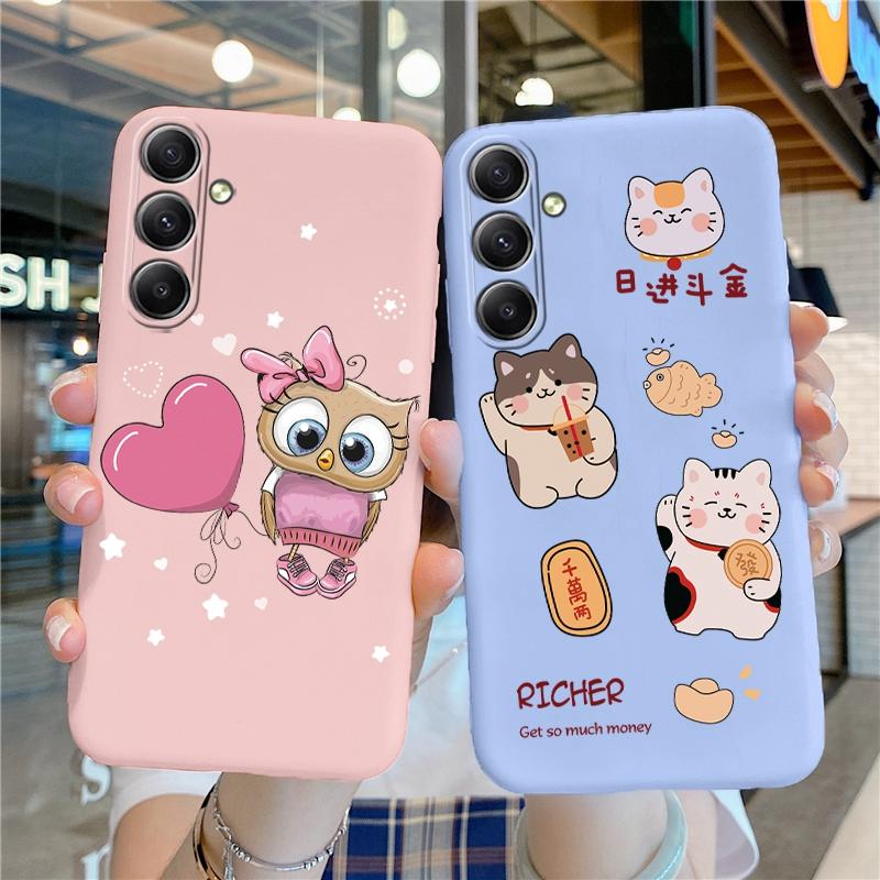 Мягкий силиконовый чехол с милым рисунком кота для Samsung A55 A35 M35 Xiaomi Redmi Note 13 Pro iPhone Huawei Honor Realme Camera Защитный противоударный чехол