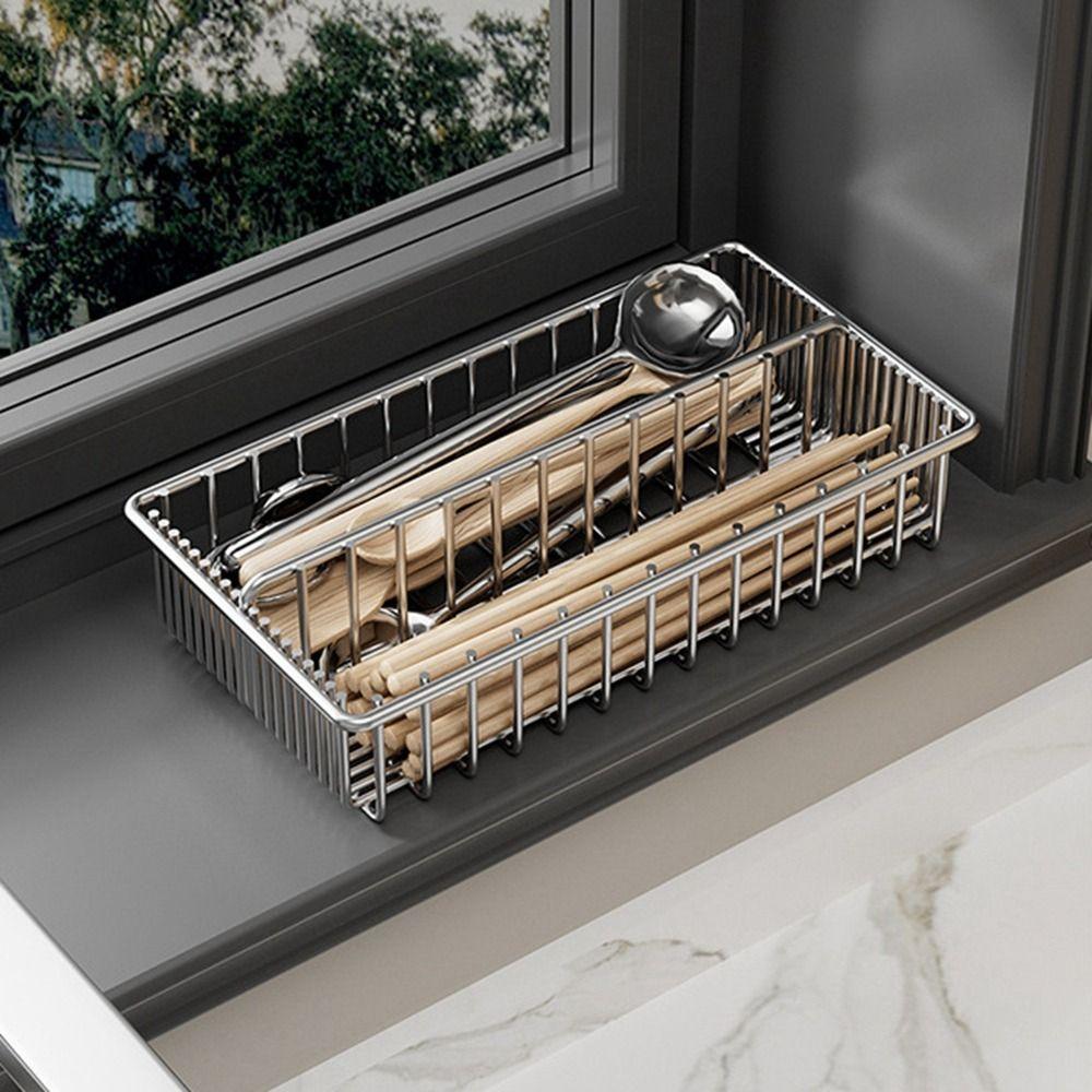 Silver Cutlery Drying Rack Large Capacity Cutlery Storage Basket  for Kitchen