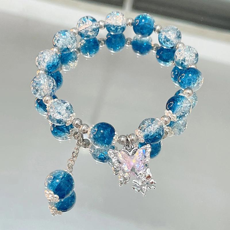 Изысканный браслет из бусин с градиентной глазурью «ледяная крошка» в виде бабочки для женщин и девочек, эластичный, милый, симпатичный браслет-манжета, украшение