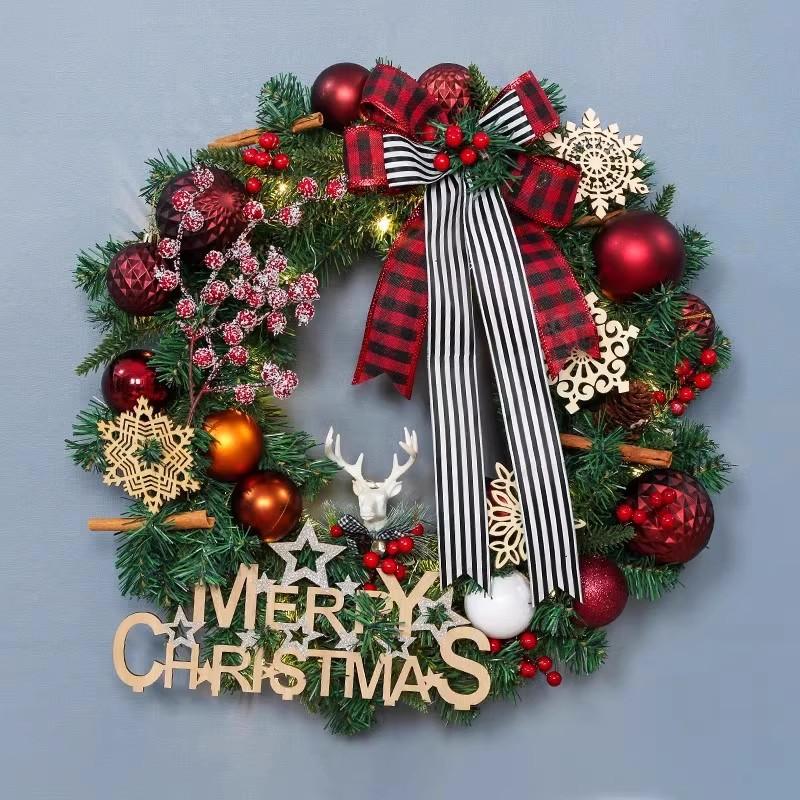 Factory Christmas Wreath Door Hanging Decorative Vine Snowfall for Mall Entrance Stair Handrail Pendant Bell Artificial Flower