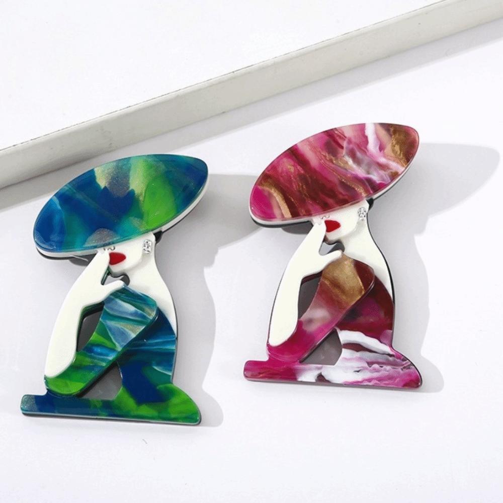 Cartoon Sitting Girl Brooch DIY Dress  Badge Modern Women Portrait Pin