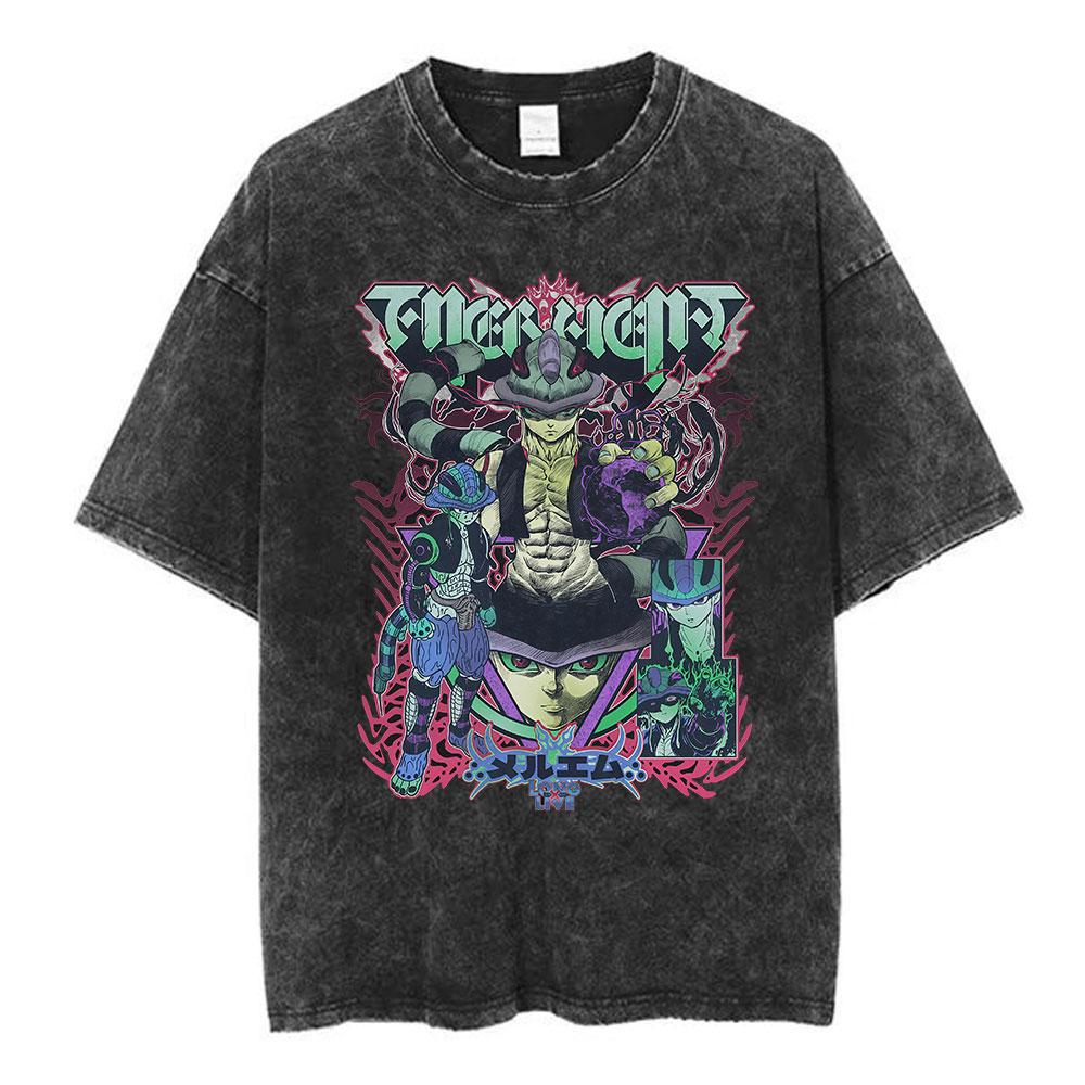 Vintage Washed Anime Hunter X Hunter Printed Tshirt Mens and Womens Washed Tshirt High Quality Vintage Cotton Tshirt Tops