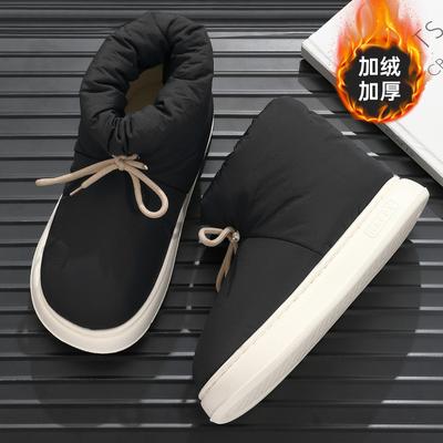 Тапочки зимние водонепроницаемые и нескользящие сноубутсы домашние на толстой подошве термообувь бархатные хлопковые тапочки с задником