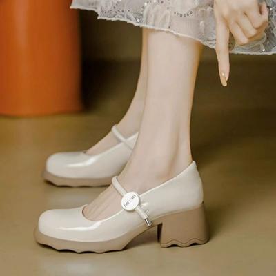 Туфли Мэри Джейн с круглым носком, женские кожаные иностранные мокасины, универсальные, удобные, мягкие, одинарные туфли на толстом каблуке, высокий каблук