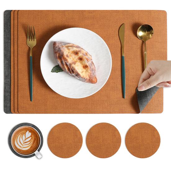 Dual Side Placemat Waterproof Faux Leather Coaster Placemat Solid Color Heat Insulation Pad for Dining Tables Countertops