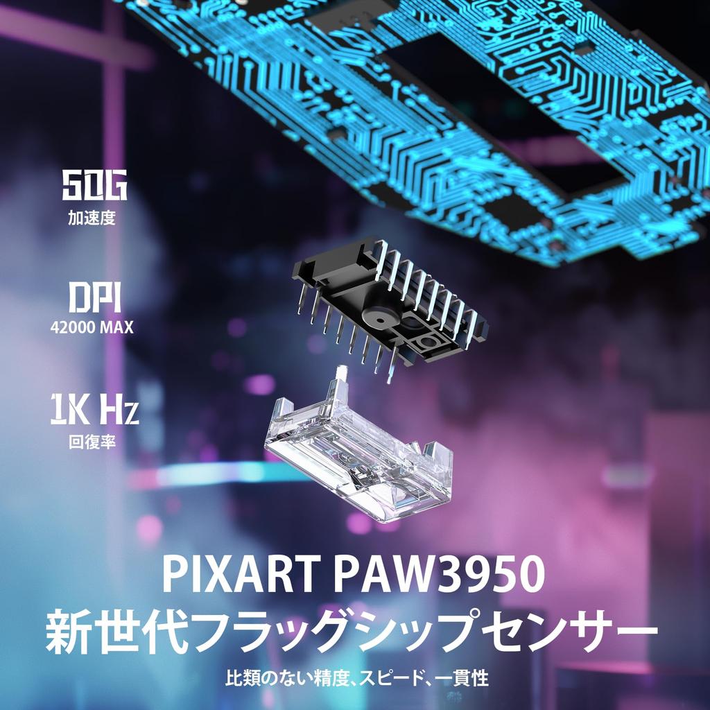 SHARK X3Max Gaming Lightweight PAW3950 42000 DPI Cloud Driver New Fast Click 100 Million Click Ergonomic FPS Gaming Black with A.JAZZxATTACK Mouse,