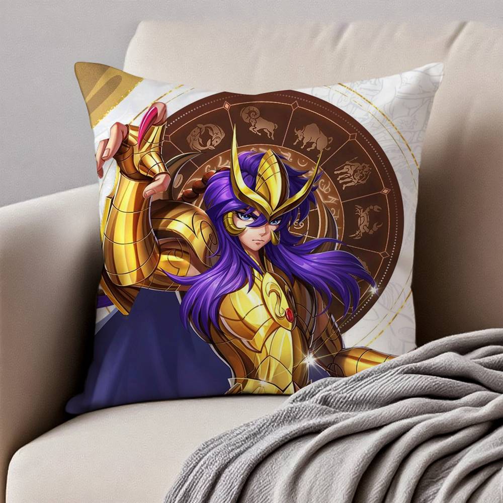 Анимация 12 Золотых S-Святых S-Сейи Наволочка Подушка Анти-пылевой клещ Наволочка Невидимая молния Шелковистый короткий плюш Чехол для диванной подушки