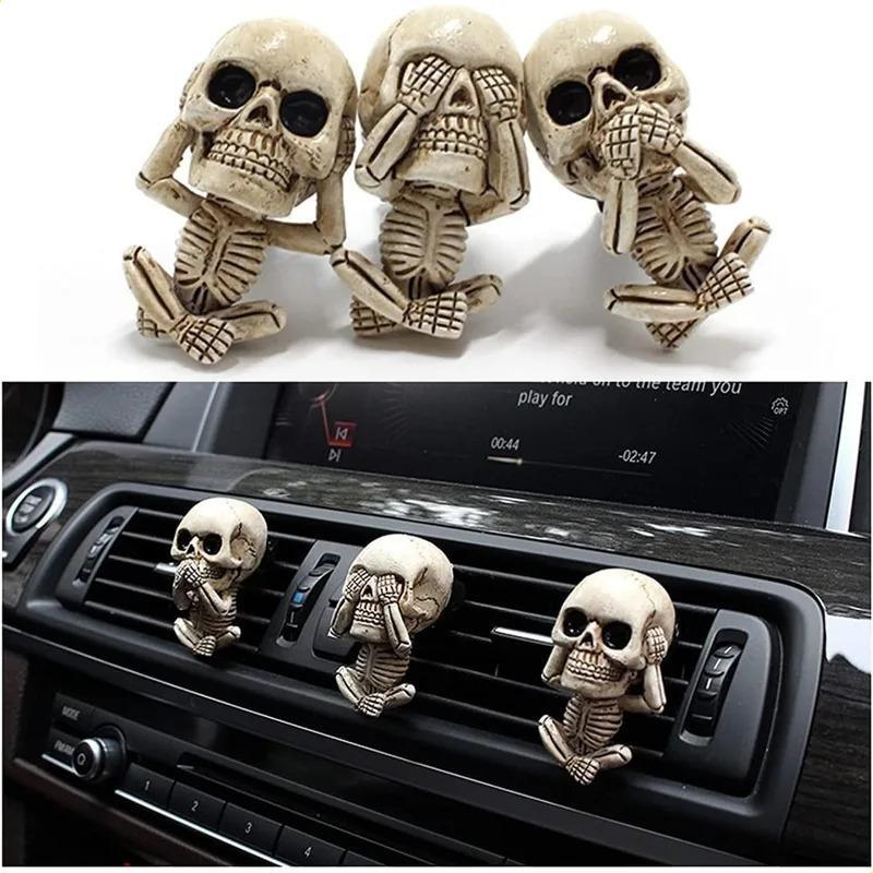 Skull Car Air Freshener Vent Clip Creative Ornament Halloween Car Air Vent Resin Decoration Skull Head Cover Car Decorative