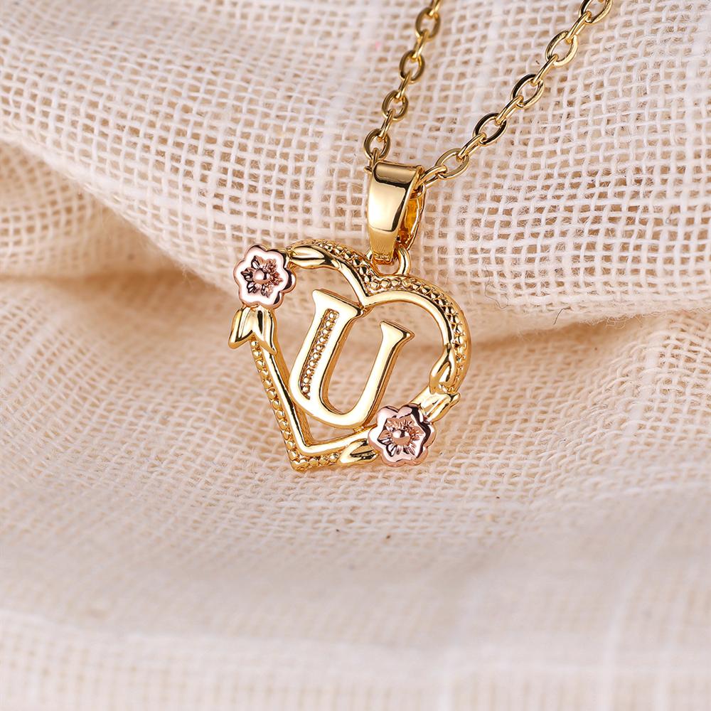 AZ буквы золотого цвета цветок инициалы ожерелье для женщин девушка сердце письмо колье ожерелье лучшие подарки алфавит ювелирные изделия