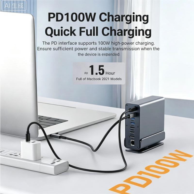 KEBIDU 15-in-1 USB-C Docking Station,Triple 4K Display,100W PD Charging,Gigabit Ethernet,360° Rotatable Detachable Stand USB HUB for Laptop MacBook
