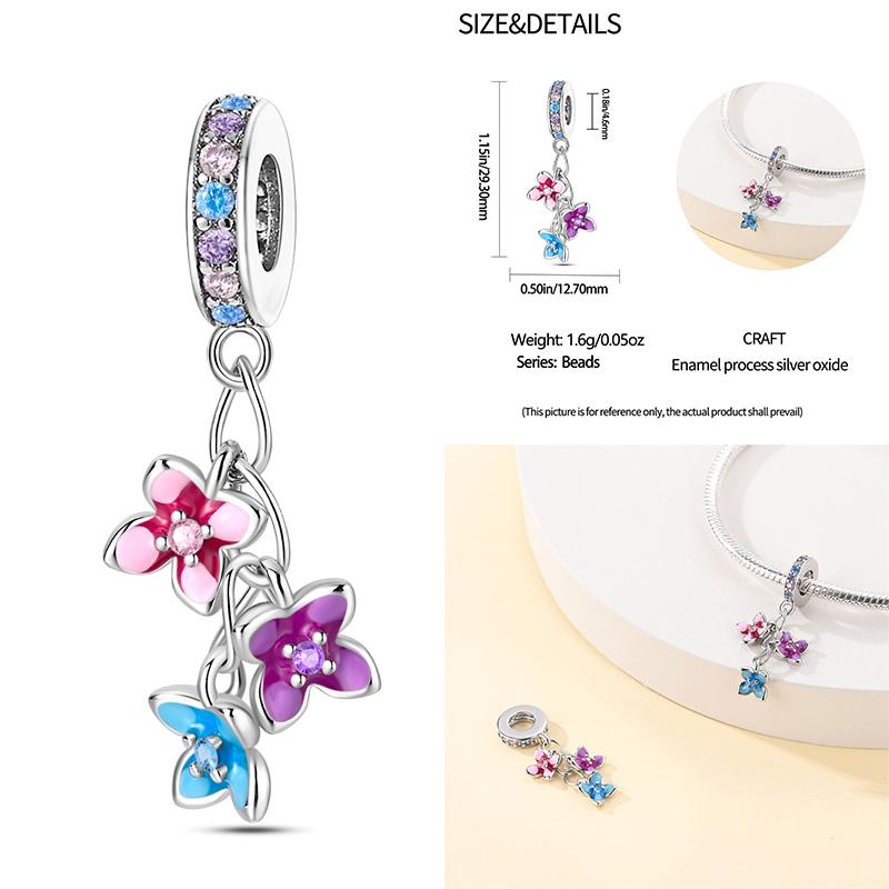 Copper Lavender Tulips Pansy Iris Charm Beads Colorful Flower Dangle Fit Original Bracelet Diy Jewelry Gift