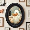 Cute Ghost Painting Halloween Wall Decor, Table Sign, Vintage Oval Framed Non-marking Art Picture, Decorative for Mantel Living Room Bedroom