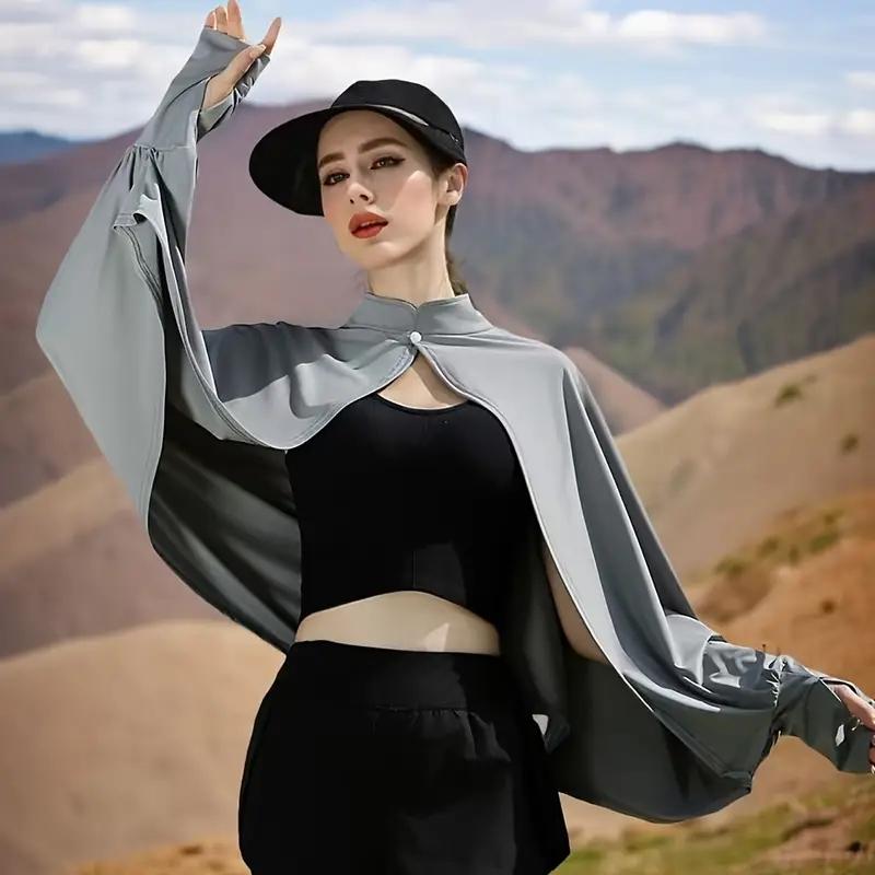 Summer Outdoor Sun Protection Shawl Women Cycling Driving Protection Cover Cape Breathable Loose Long Sleeved Ice Silk Shawl