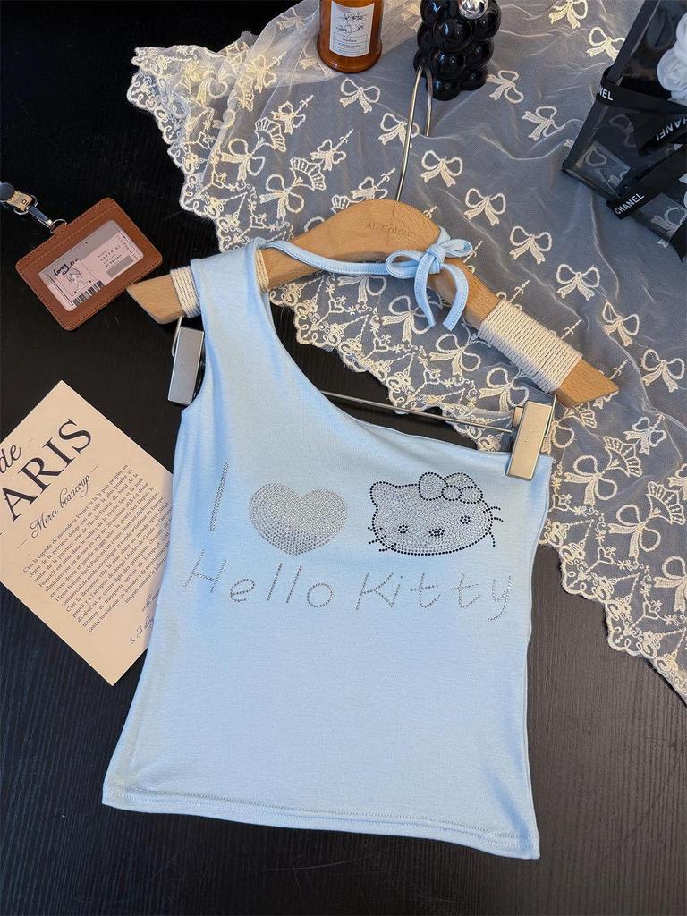 Summer Sweet & Spicy Cartoon One-Shoulder Vest with Chest Pads