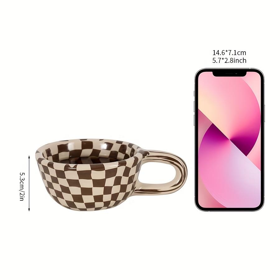 1Pc Irregular Plaid Ceramic Mug, For Home Office Casual Coffee Cup 7oz