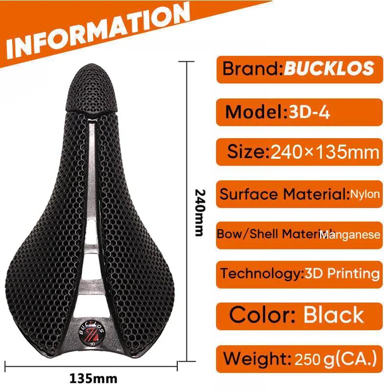 Седло BUCKLOS MTB, напечатанное на 3D-принтере, подушка для сиденья велосипеда, карбоновая подушка для седла, дышащая, сверхлегкая, напечатанная на 3D-принтере, седло для велосипедного кресла