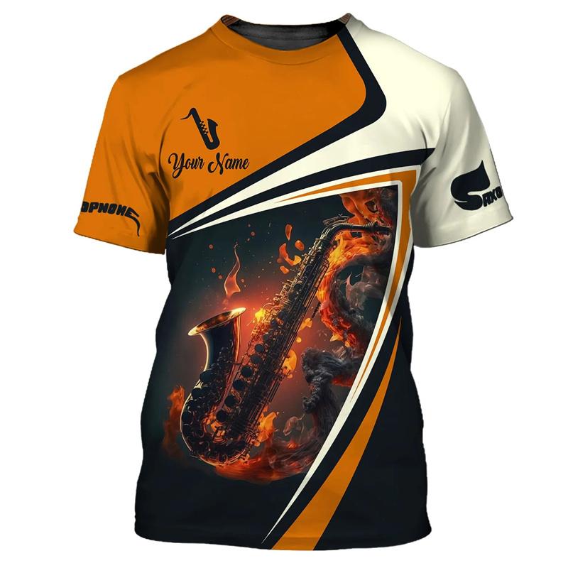 Футболка с принтом джаз-саксофона 3D для мужчин, музыкальные инструменты, короткие рукава, крутые футболки большого размера с круглым вырезом
