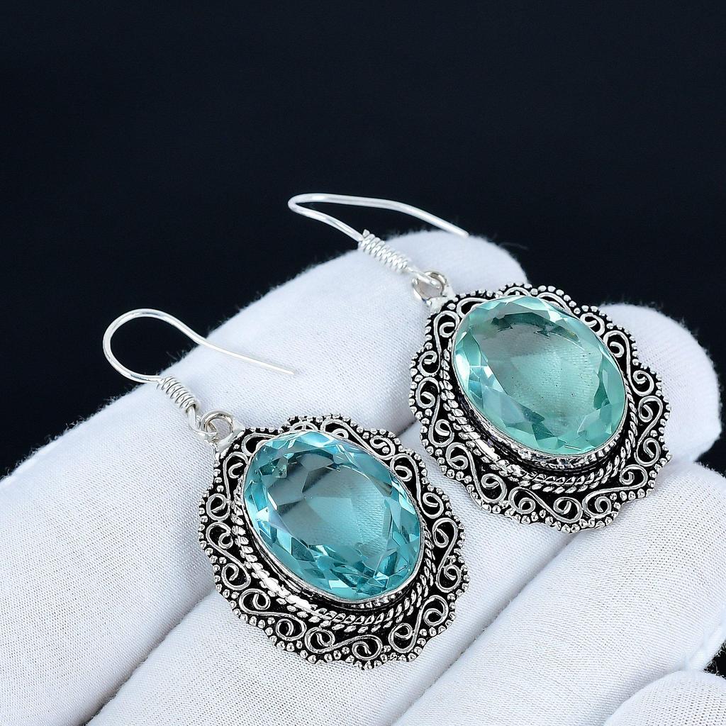 Серьги с аквамарином, Серьги из стерлингового серебра 925 пробы, Серебряные серьги для подарка, Серьги-подвески с аквамарином для подарка на годовщину
