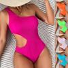 European and American New One-piece Swimsuit Women's Tight Shoulder Covering Belly and Looking Thin, Sexy Bikini Conservative Solid Color