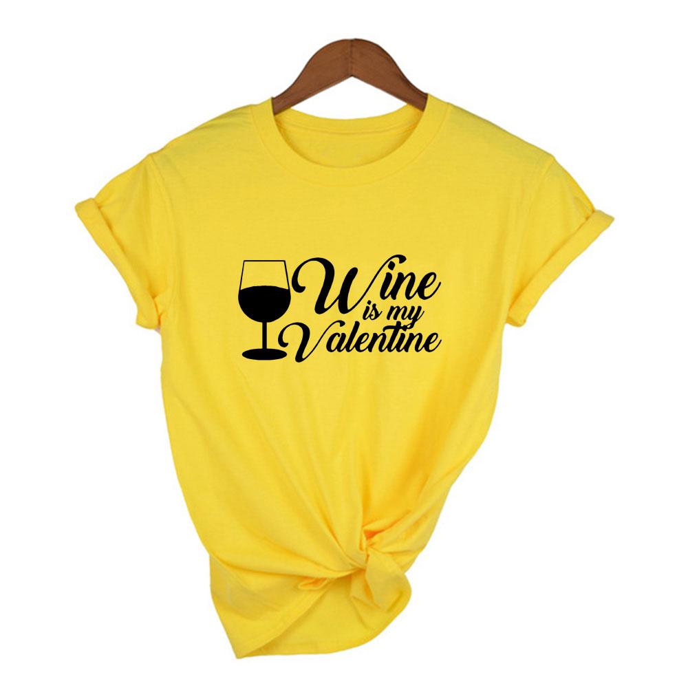 Wine Is My Valentine Women Fashion Tops Graphic Tees Harajuku Casual Aesthetic Short Sleeve T Shirt