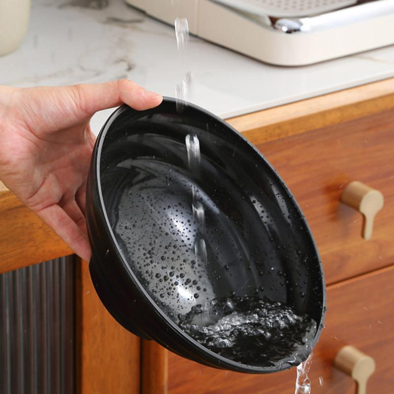 Модный стиль и долговечность, чисто черная большая полосатая миска, большой калибр и емкость, высокая термостойкость, миска для рамена