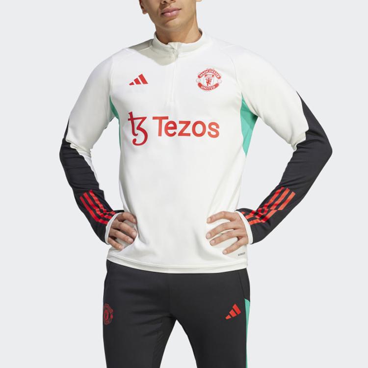 Adidas Тренировочный топ Manchester United Tiro 23 с трехполосным цветным принтом и воротником-стойкой, мужские топы белого цвета IA7292