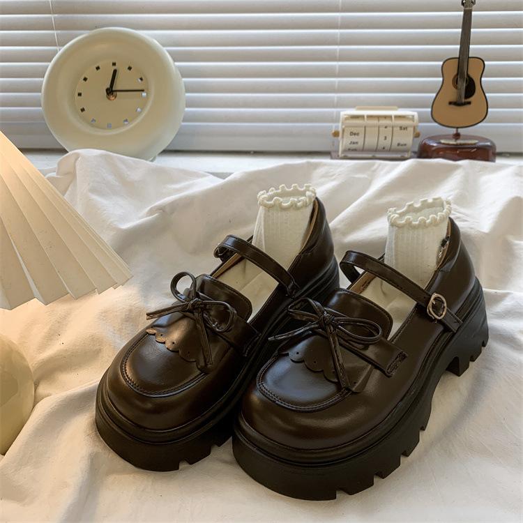 Модная ретро обувь на толстой подошве для женщин 2025 весна и осень новая униформа с бантом кожаные туфли-лодочки лоферы милая студенческая одинарная обувь