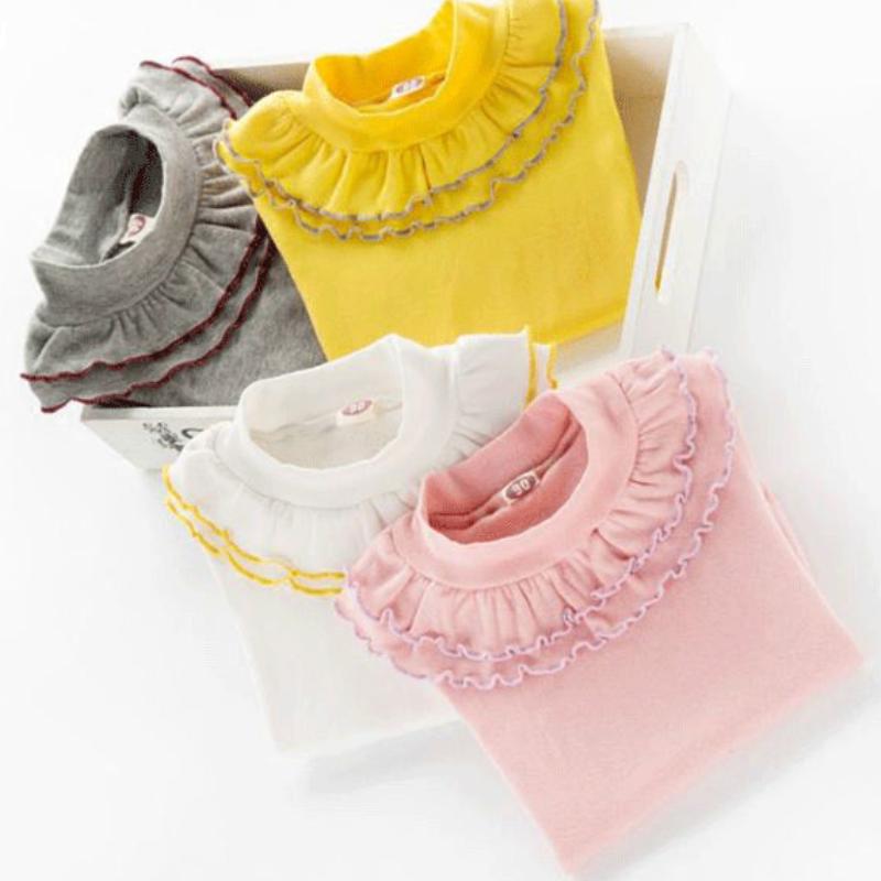 Детская одежда, весенне-осенние топы с длинными рукавами, водолазки для маленьких девочек, футболки с кружевным низом для девочек, детская хлопковая одежда