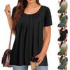 Women's T-shirt Short Sleeve Tops Elegant Casual Shirt Spring Summer Outfit Flowy Pleated Front Round Neck Summer Tops