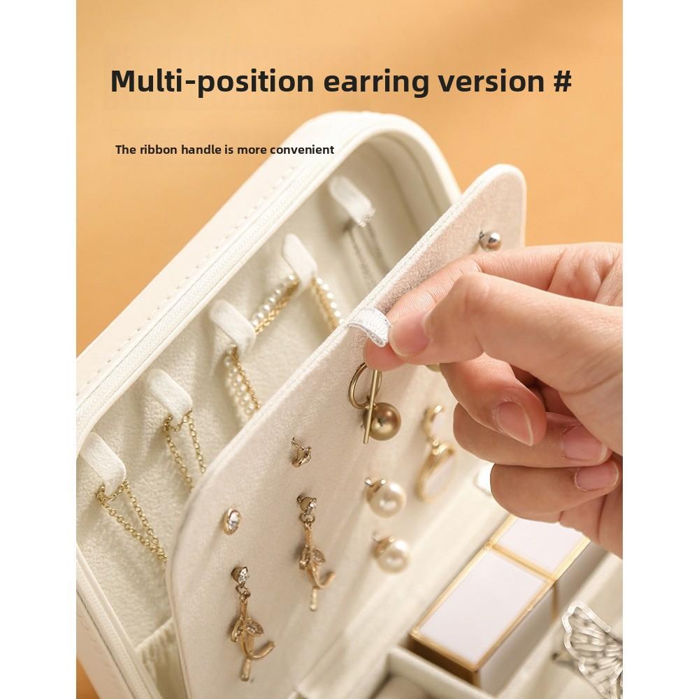 Кожаный органайзер для серег-пуссет на молнии, шкатулка для хранения ювелирных изделий с перегородкой, для серег, колец, большой вместимости, переносная шкатулка для ювелирных изделий