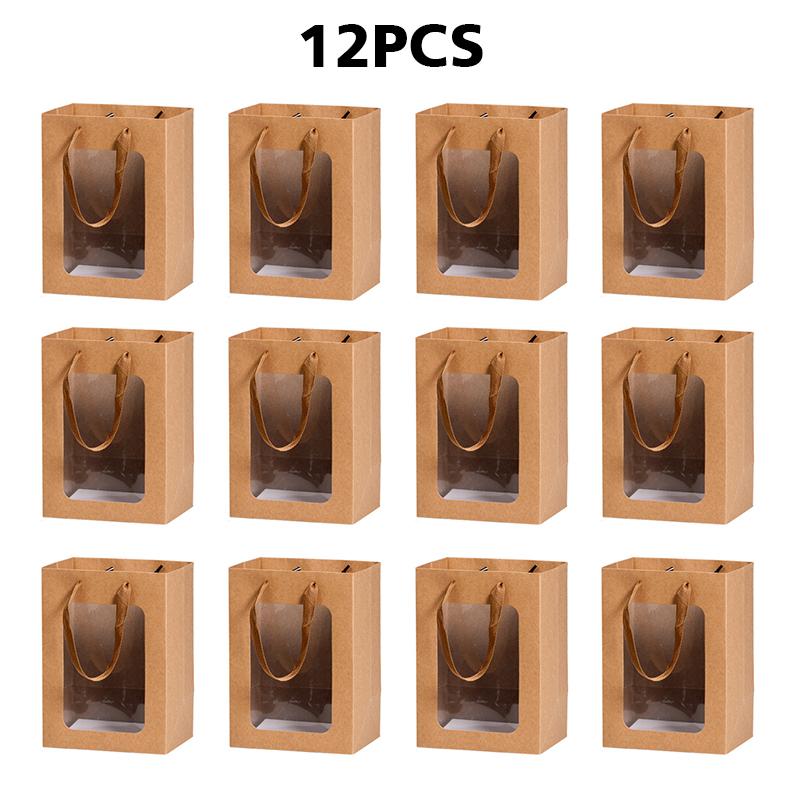 12 шт. прозрачный подарочный пакет с окном, подарки для покупок, коробки с окном из ПВХ, сумка для выпечки, коробки для конфет, тортов с ручками 18x13x25 см