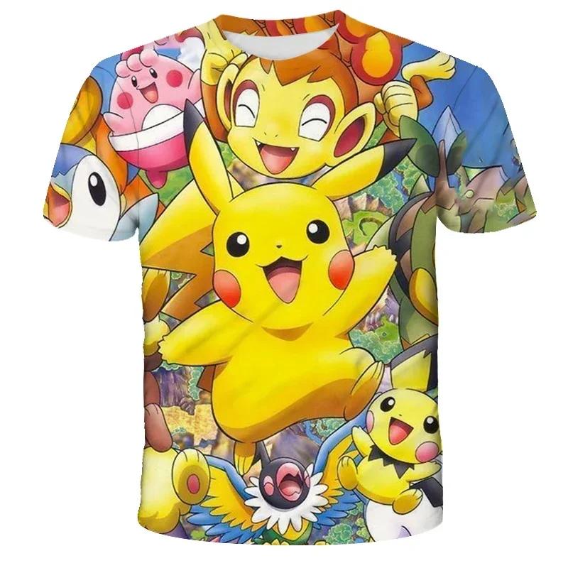 2026 New Anime Pikachu Children 3D Fashion Casual T-shirt Pokemon Boys Girls Kids Cosplay Yellow Clothing T-shirt Short Sleeve