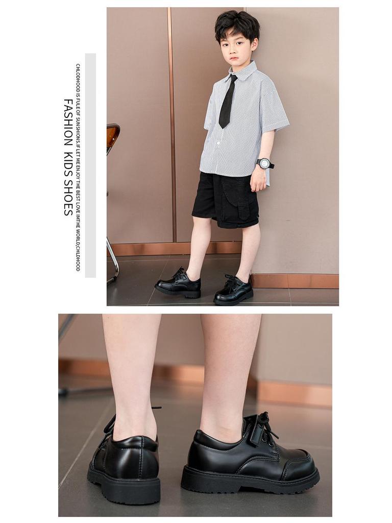 Мальчиковые черные кожаные школьные туфли - Корейский стиль, мягкая подошва, весна/осень 2025