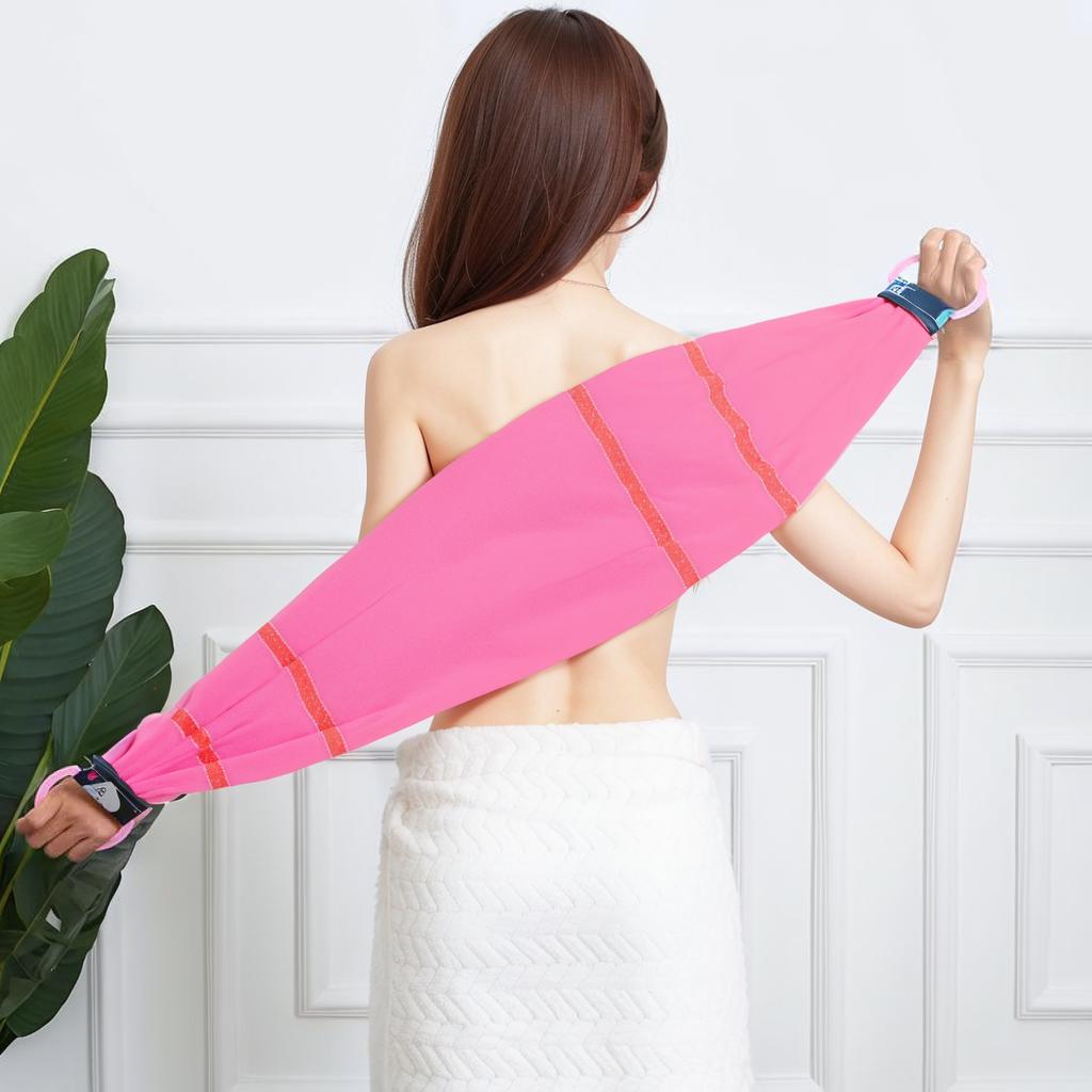 Exfoliating Back Bath Scrub Washcloth Strap Towel With Rope Handles, Double Side Bath Wash Towel Body Sponge Loofah Towel