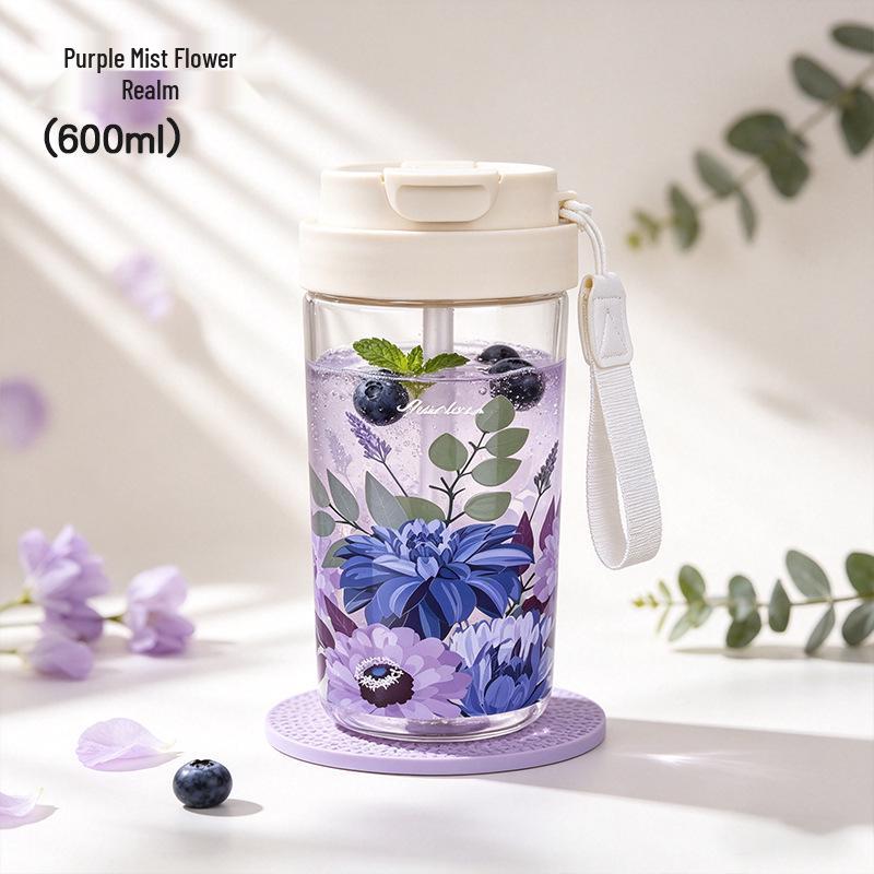Trendy High Borosilicate Glass Tea Infuser Cup – Portable, Temperature Resistant, Student-Friendly Tea & Water Separator with Straw
