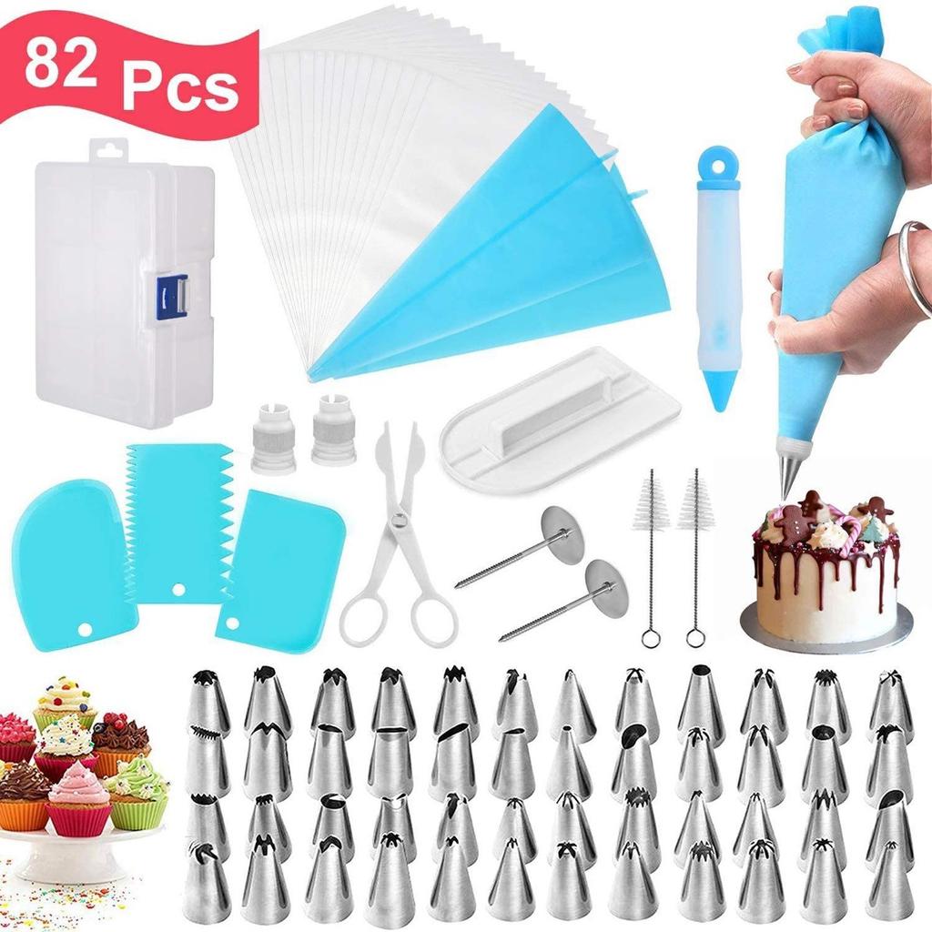 82pcs/sets Cream Cake Decorating Pastry Baking Accessories Nozzle Stainless Decorating Mouth Cream Scraper Cake Baking Tools