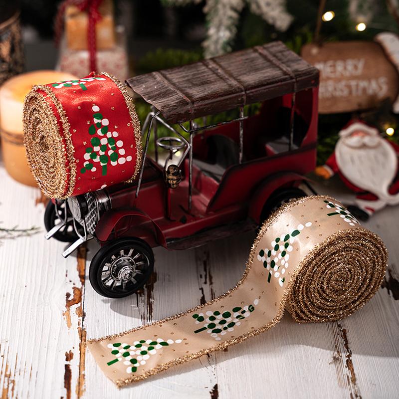 5M Christmas Ribbon Diy Christmas Tree Decoration Wreath Decoration Christmas Tree Snowflakes Snowman Pattern Xmas Holiday Decor