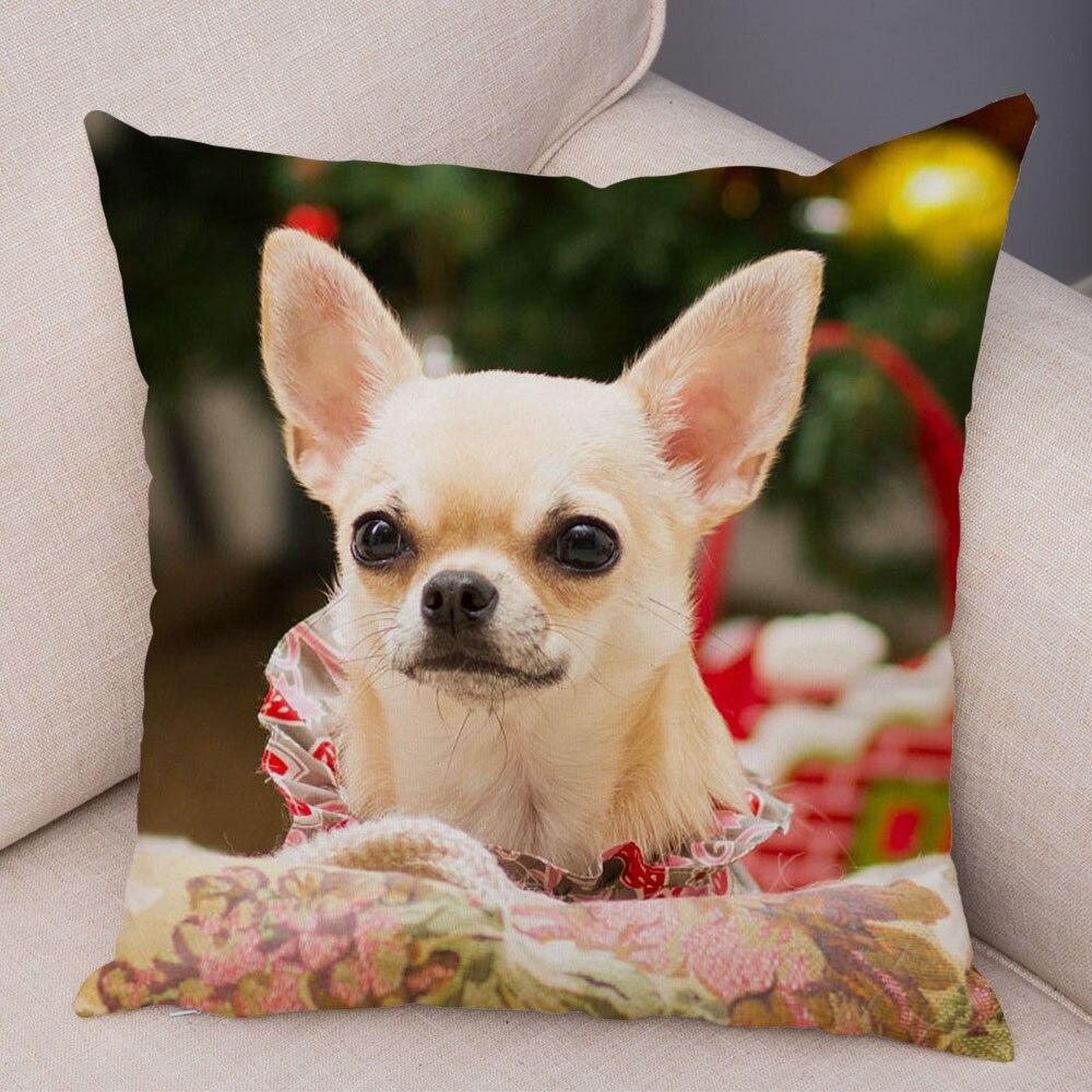 Cute Pet Animal Pillowcase Decorative Cute Puppy Chihuahua Pillowcase Soft Plush Cushion Cover for Car Sofa Home 45x45cm
