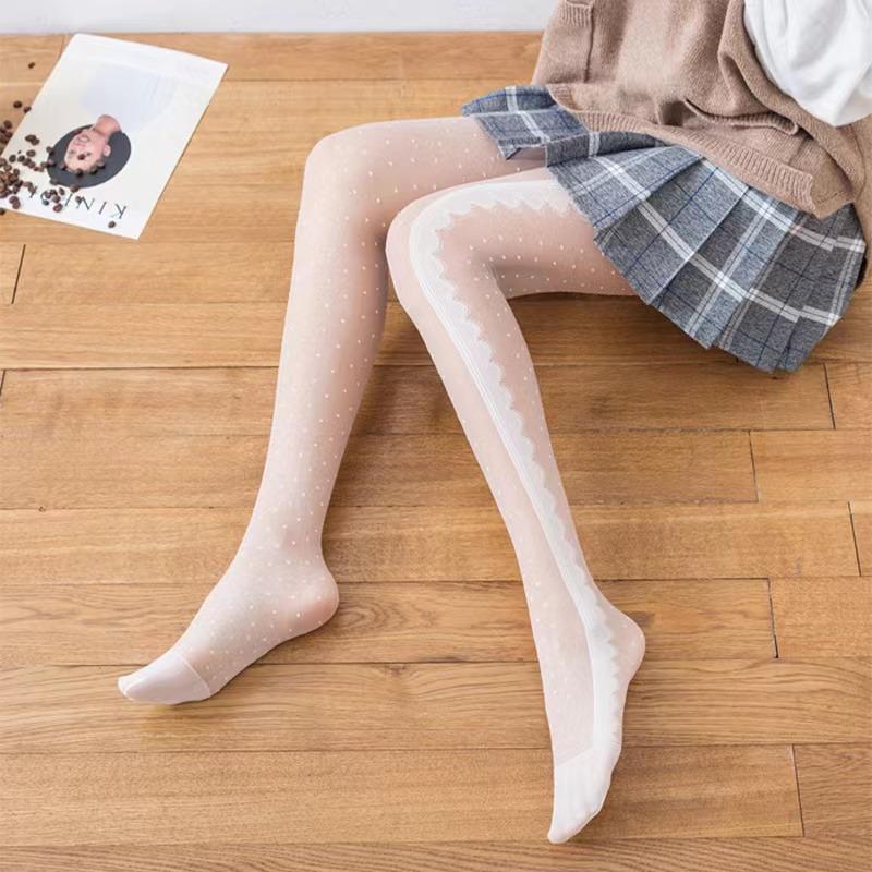 Girls Geometric patterns Thin Sheer Kawaii Hositry Women Sweet Heart Dot Jacquard Fishnet Pantyhose Slim Fit Bowknot Lace Tights