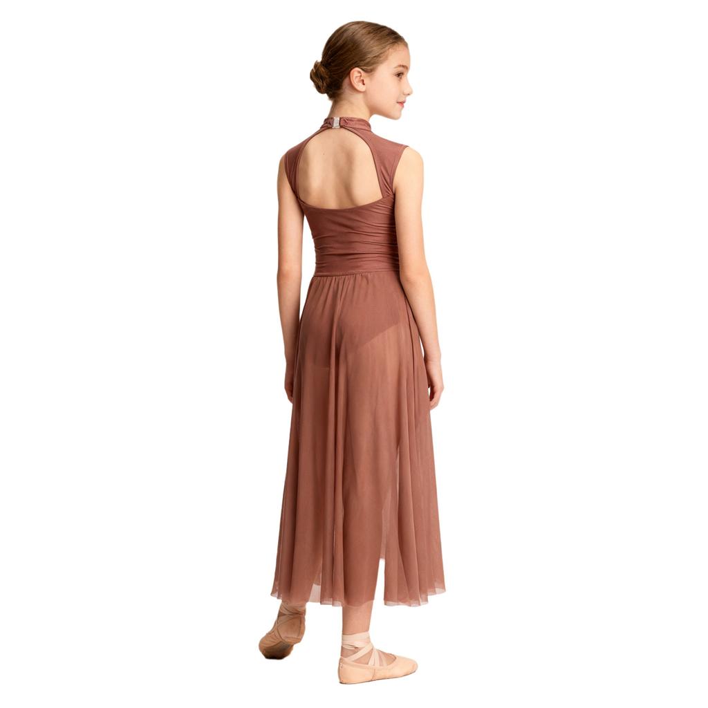 Девочки Сценическое платье Цветочная кружевная пэчворк Лирическое танцевальное платье С высоким воротником Вырез на спине Без рукавов Трико